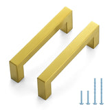 JOY DECOR 2 Pack Cabinet Handles, Gold Cabinet Pulls, 3-3/4 Inch Kitchen Handles Square Drawer Pulls Stainless Steel Drawer Hard