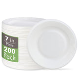 Vplus 100% Compostable Paper Plates, 200 Pack 7 Inch Disposable Paper Plates, Uncoated Biodegradable, Made of Sugar Cane Fibers,