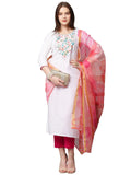 Anni Designer Women'S Cotton Blend Solid Straight Kurta With Pant & With Dupatta (Chora Wp_White_M_White_Medium),White,M