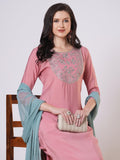 Anni Designer Women'S Rayon Viscose Embroidered Straight Kurta With Pant & Dupatta (Meja Pink_Xl_Pink_X-Large),Pink,XL,,,