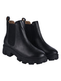 Women'S Chunky Chelsea Boots Black Ankle Booties With Lug Sole Slip-On Elastic Side Panels Stylish Fall/Winter Footwear Eu37,Black,4,B0CQKB6VP9