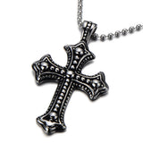 COOLSTEELANDBEYOND Gothic Vintage Cross Pendant Necklace Stainless Steel Unisex Silver Black Two-tone 23.6 in Ball Chain