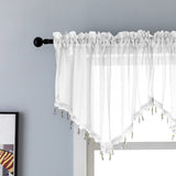 Beaded Triangle Sheer Valance Curtains for Living Room Rod Pocket Farmhouse Window Valance Bead Trim Tassel Voile Sheer Curtain Valance for Bedroom Bathroom Cafe 51x24 Inches (Ivory) 1PC-New