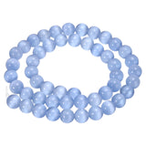 HARFINGTON 48pcs Light Blue Cat's Eye Stone Beads 8mm Round Smooth Gemstone Crystal Loose Bead for Jewelry Making Bracelets Neck