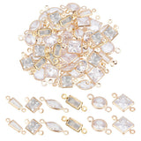 NBEADS 60 Pcs 6 Styles Cubic Zirconia Link Charm, Brass Micro Pave Charms Clear Cubic Zirconia Links, Horse Eye Square Rectangle
