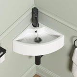 Wall Mount Corner Bathroom Sink, QISHKA 13 X 13 Triangle Floating Ceramic Wash Hand Basin Small White Wall Mount Vanity Sink wit