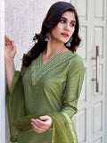 Sanisa Women'S Art Silk Sequence Embroidery Straight Kurta Set With Dupatta (143Kbd1547N-Xl_Olive Green)