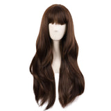MapofBeauty 28 Inch/70 cm Long Curtain Bangs Synthetic Fiber Wavy Curly Heat Resistant Cosplay Party Wig (Brown)
