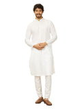 Manyavar White Cotton Embroidery|Zari Weave Kurta Pyjama Set for Men