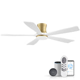 52 Inch Wood Smart Low Profile Ceiling Fans with Lights Remote,Control via WIFI Alexa Google App,6 Speed,Quiet DC Motor,Flush Mo
