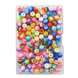INSPIRELLE 200 Pieces 8mm Resin Stripe Beads Round Rainbow Plastic Beads for Jewelry Making Bracelets Necklaces Making, Transluc