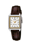 Casio Women Analog Quartz Watch with Leather Strap LTP-V007L-7, Brown/White, Strap.