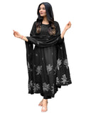 Anni Designer Women'S Rayon Viscose Anarkali Printed Kurta With Pant & Dupatta (Gangori Black_Xxl_Black_Xx-Large),Black,2XL,,,