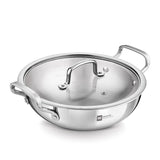 BERGNER BE Essentials Triply Stainless Steel 18cm / 1.4 L Kadai with Flat Glass Lid, Small Size Kadhai, Consumes Less Oil, Healt