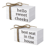 Maitys 2 Pieces Farmhouse Mini Book for Bathroom Kitchen Decor, Funny Wooden Mini Books for Your Restroom Shelf the Small Decora