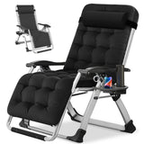 NAIZEA Padded Zero Gravity Chair, Folding Outdoor Lounge Chairs, Adjustable Reclining Camping Chairs with Cup Holder, Ergonomic