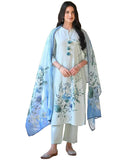 Anni Designer Women'S Cotton Blend Printed Straight Kurta With Pant & Dupatta (Durjan Blue_S_Blue_Small),Blue,S