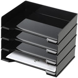 DoubleFill 4 Pcs Stackable Letter Tray Plastic Paper Tray, Black