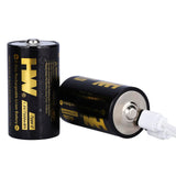HW Rechargeable D Cell Batteries, Lithium D Battery with 2 in 1USB-C Cable Fast Charger, 2 Pack 7500mWh D, Over 1000 Cycles, Lon