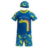 Morex 3 Pcs Printed Swimming Costume Set For Boys & Girls | TShirt, Shorts & Cap ThreePiece Uv Protective Swimming Costume For