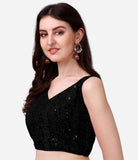 Pujia Mills Women'S Georgette Sipali Sequin Work Sleeveless Blouse (Lakhnavi 5_Black_38)
