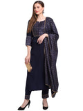 Gosriki Women'S Cotton Straight Kurta With Palazzo & Dupatta (Chhavi Navy Blue_M-Go_Navy Blue_Medium),Navy Blue,,B09JVT2SRX