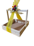 Vayu Art & Crafts Pinewood Gift Packaging Gift Hamper Basket with Handle (12x12x2.25), 30x30x6 CM