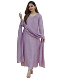 Anni Designer Women'S Rayon Blend Embroidered Straight Kurta With Pant & Dupatta (Mohana Purple_Xxl_Purple_Xx-Large),Purple,2XL