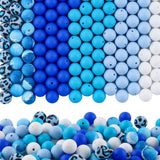 HHCFAST 150Pcs Mixed Color 15mm Silicone Beads for Keychain Making, White Blue Leopard Print Silicone Beads for Pens and Bracele