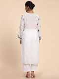 Anni Designer Women'S Cotton Blend Chikankari Embroidered Straight Kurta (Lada White_Xl_White_X-Large),White,XL,Cotton Blend,Regular,