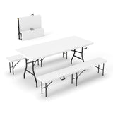 Real Relax 6' Picnic Table with 2 Benches, 3 Piece Black Wood Grain Portable HDPE Folding Camping Table and Benches for Courtyar
