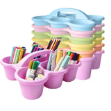 JEChrochen 6 Pack Classroom Caddy Organizer with Handle Pastel Plastic Table Caddy 6 Compartments Storage Cup Holder for School