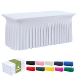 leegleri 4 Pack White Spandex Fitted Table Clothes for 5 Foot Rectangle Tables, Wrinkle Free 5ft Spandex Table Cover with Skir-f