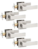 Tinewa 5 Pack Brushed Nickel Passage Door Levers Interior Door Handles, Heavy Duty Closet Hallway Door Handle Sets