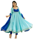 Anni Designer Women'S Rayon Viscose Solid Anarkali Kurta With Pant & Dupatta (Kuspari Blue_Xxl_Blue_Xx-Large),Blue,2XL,,,
