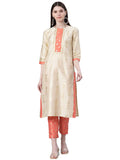 ZIYAA Art Women's Beige Poly Silk Straight Kurta and Pant Set (ZIKUPS3268ANDPA- 3XL)