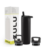 ZULU Base 24oz Stainless Steel Water Bottle with 3 Lids- Straw, Chug, Twist | Double Walled and Vacuum Insulated Metal Thermos |