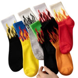Rozzyblue Men Full Lenth Socks Flame Pattern Crew Socks, Multicolor Cotton Blend, Fire Design Athletic Casual Socks, 5 Pack