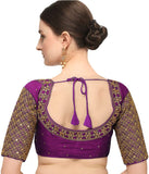 Pujia Mills Women'S Embroidery Handwork Sequence Work Necklace Design Readymade Blouse (Violet, 32)