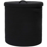 20 x 20 x 15 Extra Large Storage Basket with Lid, Cotton Rope Storage Baskets, Laundry Hamper, Cloth Bin, for Clothes Towels Bla