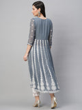 Anni Designer Women'S Georgette Chikankari Embroidered Anarkali Kurti (Naav Grey-Nw1_Xxl_Dark Grey_Xx-Large),Grey,2XL,Georgette,Anarkali,Kurti