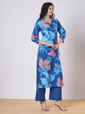 Anni Designer Women'S Rayon Viscose Straight Printed Kurta With Pant (Kitimat Cerosin-Vks01_Xxl_Blue_Xx-Large),Dark Blue,2XL,,,