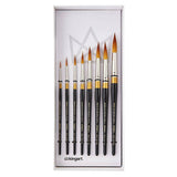KINGART Premium Original Gold Series Handcrafted Golden Taklon Multimedia Artist Brushes, Gift Box, Set of 8, Black Gloss Handle