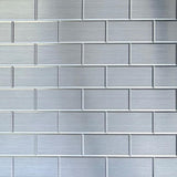 From Plain To Beautiful In Hours 129 Subway PVC 2' x 8' Glue-up Backsplash Panels (Covers / 32 sq.ft), Brushed Stainless Steel,