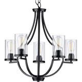 Progress Lighting Lassiter Collection 5-Light Clear Glass Modern Chandelier Light Matte Black 26.00x26.00x26.00