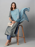 Anni Designer Women'S Cotton Blend Straight Printed Kurta With Pant & Dupatta (Luis Firoji_L_Blue_Large),Blue,L,,,