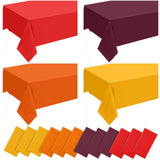 Frienda 12 Pcs Fall Disposable Tablecloth Thanksgiving Plastic Table Cover 54 x 108 Decorative Orange Brown Red Yellow Rectangle