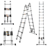 16.4ft Aluminum Telescopic Extension Ladder 2-in-1 A-Frame Ladder or Straight Ladder, 8+8 Steps Adjustable Height, Portable Fold