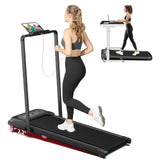 SubSun 2 in 1 Folding Treadmill, Walking Pad with Handle Bar, Under Desk Treadmill with 265 Lbs Capacity for Office, Remote Cont