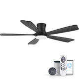 52Wood Smart Flush Mount Ceiling Fans with Lights Remote,Control via WIFI Alexa Google App,6 Speed,Quiet DC Motor,Modern Black O